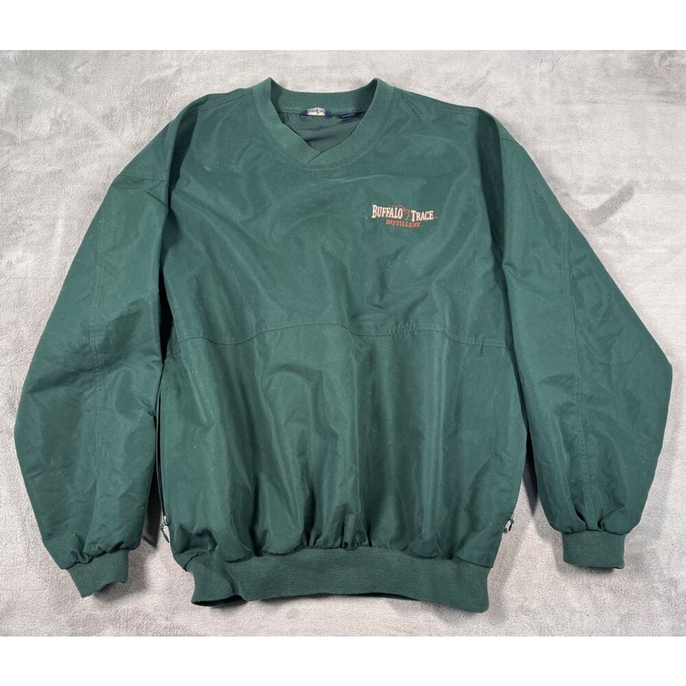 Buffalo Trace V-Neck Windbreaker Mens Green Medium Logo Bourbon KY